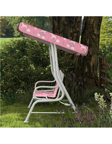 AIYAPLAY Kids Porch Swing, 2-Seater Patio Swing Bench Hammock with Seat Belts, Adjustable Canopy for Garden, Pink
