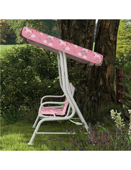 AIYAPLAY Kids Porch Swing, 2-Seater Patio Swing Bench Hammock with Seat Belts, Adjustable Canopy for Garden, Pink - pic 198357 | FastDaddyshop