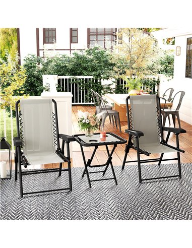 Outsunny Three-Piece Garden Table and Chair Set - Cream White