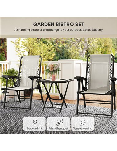 Outsunny Three-Piece Garden Table and Chair Set - Cream White