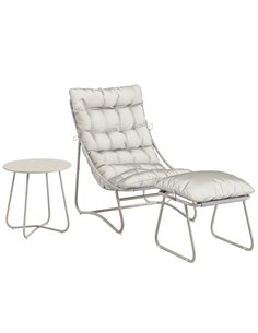 Outsunny Bistro Set for Garden, 3 Piece Outdoor Table and Chair with Footstool and Removable Cushions, Comfy Balcony Furniture