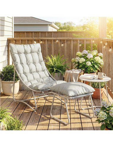 Outsunny Bistro Set for Garden, 3 Piece Outdoor Table and Chair with Footstool and Removable Cushions, Comfy Balcony Furniture