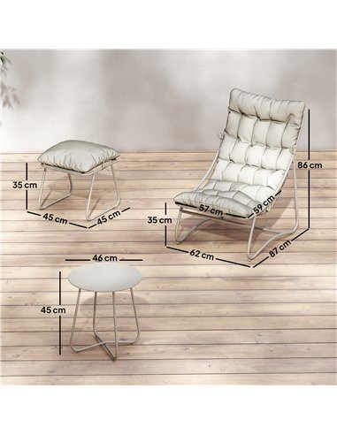Outsunny Bistro Set for Garden, 3 Piece Outdoor Table and Chair with Footstool and Removable Cushions, Comfy Balcony Furniture