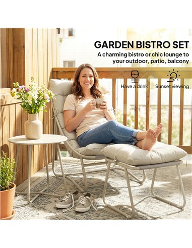 Outsunny Bistro Set for Garden, 3 Piece Outdoor Table and Chair with Footstool and Removable Cushions, Comfy Balcony Furniture