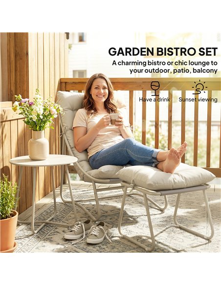 Outsunny Bistro Set for Garden, 3 Piece Outdoor Table and Chair with Footstool and Removable Cushions, Comfy Balcony Furniture - pic 198379 | FastDaddyshop