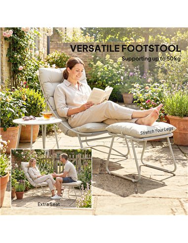 Outsunny Bistro Set for Garden, 3 Piece Outdoor Table and Chair with Footstool and Removable Cushions, Comfy Balcony Furniture