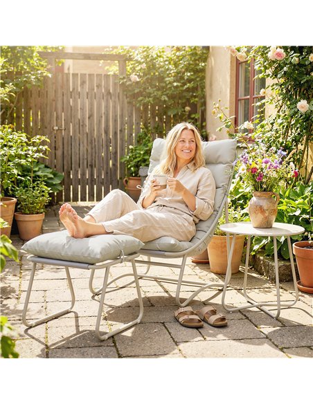 Outsunny Bistro Set for Garden, 3 Piece Outdoor Table and Chair with Footstool and Removable Cushions, Comfy Balcony Furniture - pic 198384 | FastDaddyshop