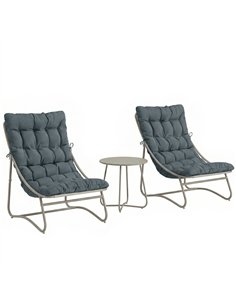 Outsunny 3 Piece Garden Bistro Set, Round Outdoor Bistro Table and Chairs Set for 2 with Texteline Seat and Cushions, Dark Grey