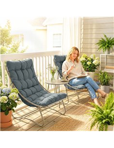 Outsunny 3 Piece Garden Bistro Set, Round Outdoor Bistro Table and Chairs Set for 2 with Texteline Seat and Cushions, Dark Grey 2