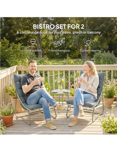 Outsunny 3 Piece Garden Bistro Set, Round Outdoor Bistro Table and Chairs Set for 2 with Texteline Seat and Cushions, Dark Grey