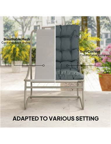 Outsunny 3 Piece Garden Bistro Set, Round Outdoor Bistro Table and Chairs Set for 2 with Texteline Seat and Cushions, Dark Grey
