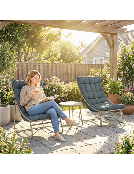 Outsunny 3 Piece Garden Bistro Set, Round Outdoor Bistro Table and Chairs Set for 2 with Texteline Seat and Cushions, Dark Grey - pic 198393 | FastDaddyshop