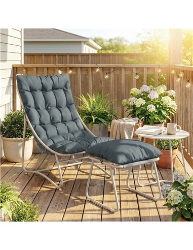 Outsunny Bistro Set for Garden, 3 Piece Outdoor Table and Chair with Footstool and Removable Cushions, Comfy Balcony Furniture