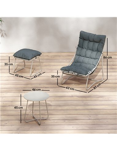 Outsunny Bistro Set for Garden, 3 Piece Outdoor Table and Chair with Footstool and Removable Cushions, Comfy Balcony Furniture