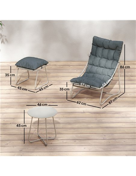 Outsunny Bistro Set for Garden, 3 Piece Outdoor Table and Chair with Footstool and Removable Cushions, Comfy Balcony Furniture - pic 198396 | FastDaddyshop