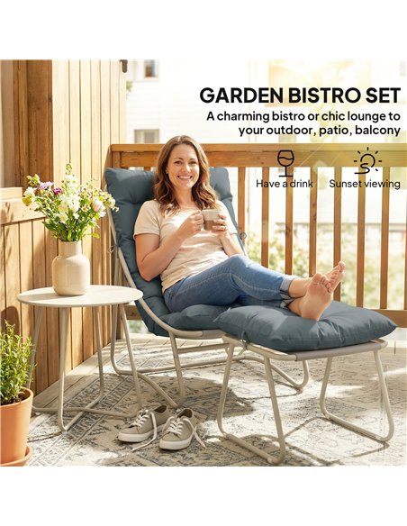Outsunny Bistro Set for Garden, 3 Piece Outdoor Table and Chair with Footstool and Removable Cushions, Comfy Balcony Furniture - pic 198397 | FastDaddyshop
