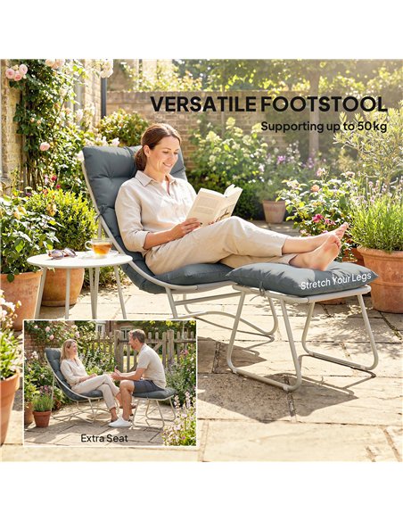 Outsunny Bistro Set for Garden, 3 Piece Outdoor Table and Chair with Footstool and Removable Cushions, Comfy Balcony Furniture - pic 198399 | FastDaddyshop