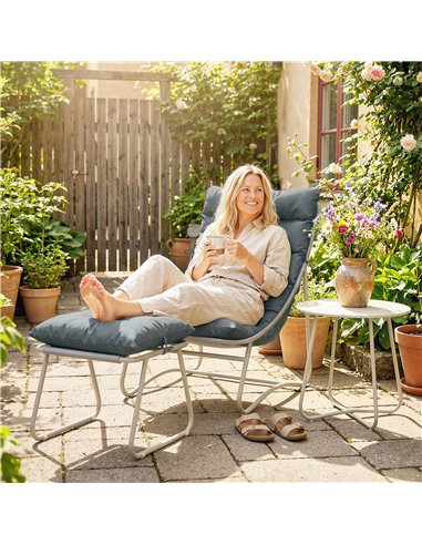 Outsunny Bistro Set for Garden, 3 Piece Outdoor Table and Chair with Footstool and Removable Cushions, Comfy Balcony Furniture