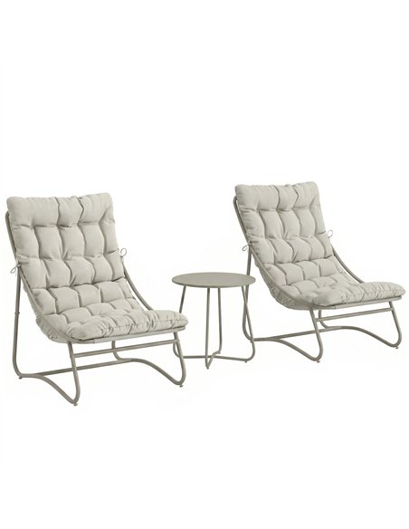 Outsunny 3 Piece Garden Bistro Set, Round Outdoor Bistro Table and Chairs Set for 2 with Texteline Seat and Cushions, Light Grey - pic 198403 | FastDaddyshop