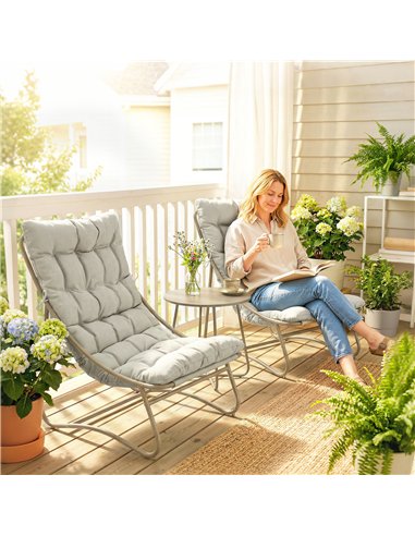 Outsunny 3 Piece Garden Bistro Set, Round Outdoor Bistro Table and Chairs Set for 2 with Texteline Seat and Cushions, Light Grey
