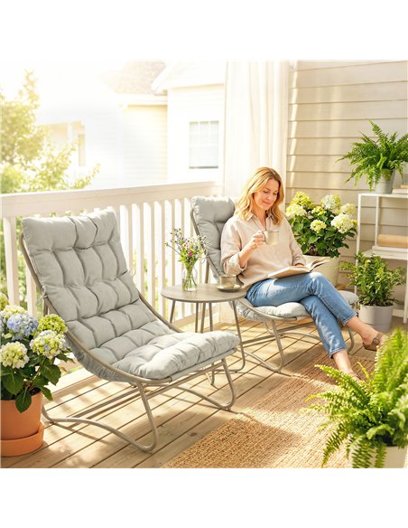 Outsunny 3 Piece Garden Bistro Set, Round Outdoor Bistro Table and Chairs Set for 2 with Texteline Seat and Cushions, Light Grey - pic 198404 | FastDaddyshop