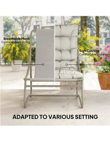 Outsunny 3 Piece Garden Bistro Set, Round Outdoor Bistro Table and Chairs Set for 2 with Texteline Seat and Cushions, Light Grey