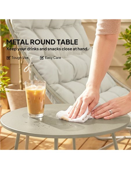 Outsunny 3 Piece Garden Bistro Set, Round Outdoor Bistro Table and Chairs Set for 2 with Texteline Seat and Cushions, Light Grey - pic 198409 | FastDaddyshop