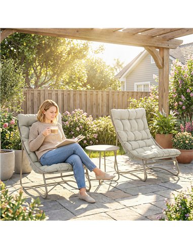 Outsunny 3 Piece Garden Bistro Set, Round Outdoor Bistro Table and Chairs Set for 2 with Texteline Seat and Cushions, Light Grey