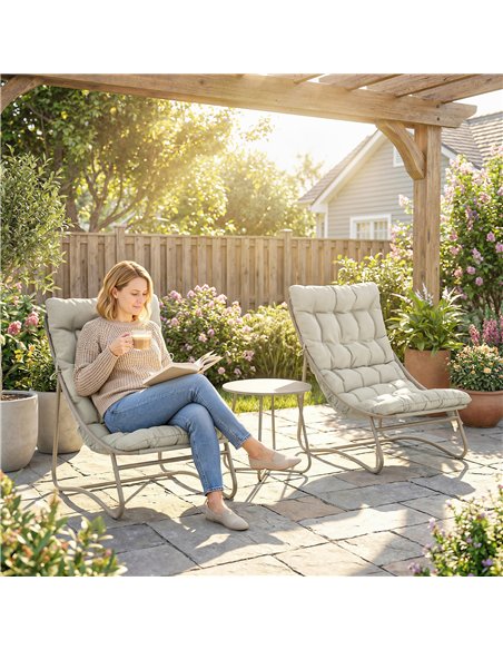 Outsunny 3 Piece Garden Bistro Set, Round Outdoor Bistro Table and Chairs Set for 2 with Texteline Seat and Cushions, Light Grey - pic 198411 | FastDaddyshop