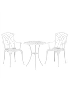 Outsunny 3 Pieces Garden Bistro Set, Cast Aluminium Outdoor Dining Set with 2 Chairs and Round Table with Parasol Hole, White