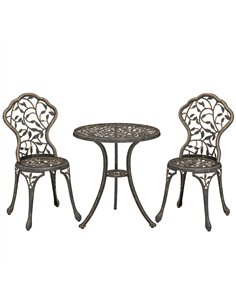 Outsunny 3 Pcs Aluminium Bistro Set Garden Furniture Dining Table Chairs Outdoor Seat Patio Seater Brown