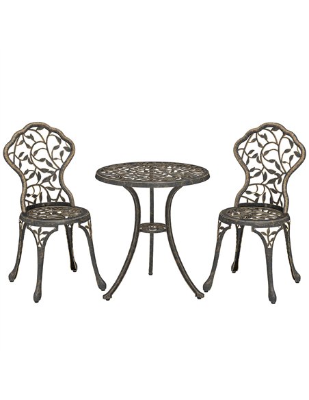 Outsunny 3 Pcs Aluminium Bistro Set Garden Furniture Dining Table Chairs Outdoor Seat Patio Seater Brown - pic 198421 | FastDaddyshop