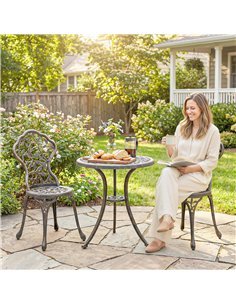 Outsunny 3 Pcs Aluminium Bistro Set Garden Furniture Dining Table Chairs Outdoor Seat Patio Seater Brown 2