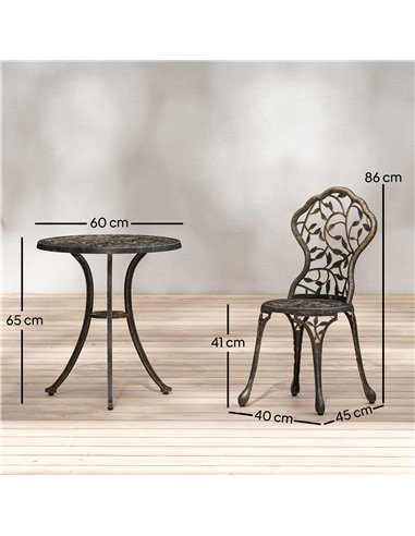 Outsunny 3 Pcs Aluminium Bistro Set Garden Furniture Dining Table Chairs Outdoor Seat Patio Seater Brown