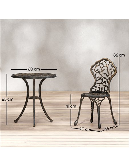 Outsunny 3 Pcs Aluminium Bistro Set Garden Furniture Dining Table Chairs Outdoor Seat Patio Seater Brown - pic 198423 | FastDaddyshop