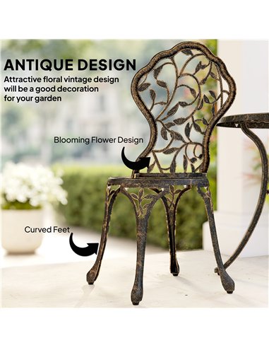 Outsunny 3 Pcs Aluminium Bistro Set Garden Furniture Dining Table Chairs Outdoor Seat Patio Seater Brown