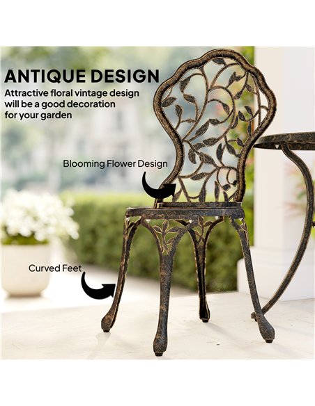 Outsunny 3 Pcs Aluminium Bistro Set Garden Furniture Dining Table Chairs Outdoor Seat Patio Seater Brown - pic 198424 | FastDaddyshop
