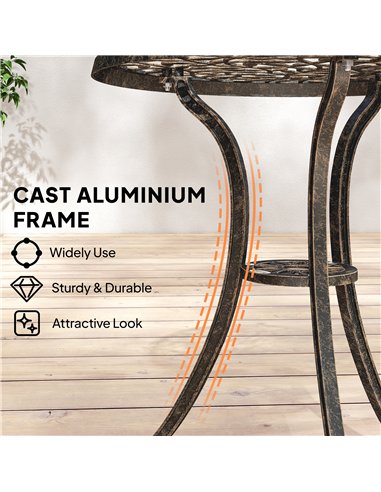 Outsunny 3 Pcs Aluminium Bistro Set Garden Furniture Dining Table Chairs Outdoor Seat Patio Seater Brown