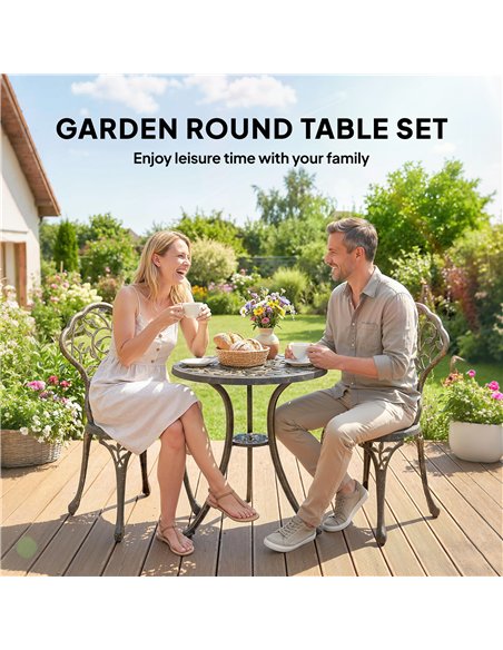Outsunny 3 Pcs Aluminium Bistro Set Garden Furniture Dining Table Chairs Outdoor Seat Patio Seater Brown - pic 198426 | FastDaddyshop