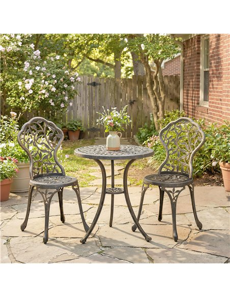 Outsunny 3 Pcs Aluminium Bistro Set Garden Furniture Dining Table Chairs Outdoor Seat Patio Seater Brown - pic 198428 | FastDaddyshop