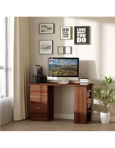 HOMCOM 120cm Computer Desk, Writing Table with 3 Shelf & Drawers, Walnut