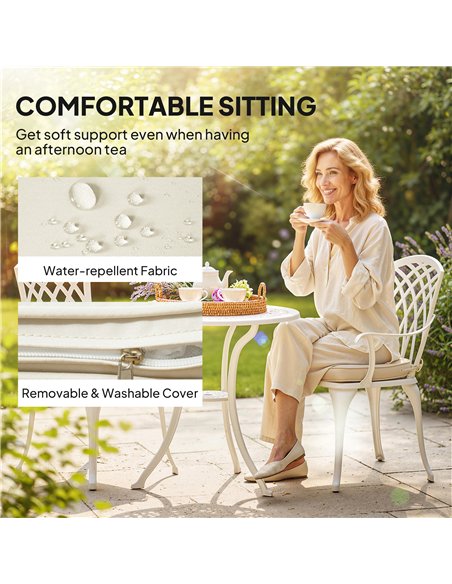 Outsunny Three-Piece Cast Aluminium Bistro Set - White - pic 198434 | FastDaddyshop