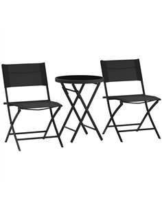 Outsunny 3 Pieces Outdoor Bistro Set, Glass Top Outdoor Table and 2 Folding Chairs with Protecting Feet, Black