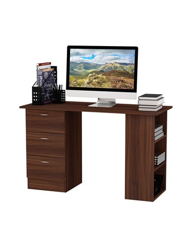 HOMCOM 120cm Computer Desk Writing Table PC Workstation Study Stationery w/ 3 Shelf & Drawers for Home Office Walnut