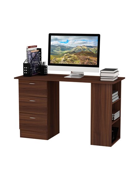 HOMCOM 120cm Computer Desk Writing Table PC Workstation Study Stationery w/ 3 Shelf & Drawers for Home Office Walnut - pic 19844 | FastDaddyshop