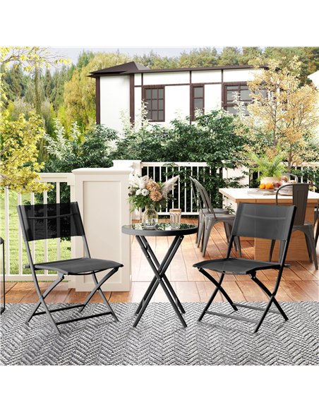 Outsunny 3 Pieces Outdoor Bistro Set, Glass Top Outdoor Table and 2 Folding Chairs with Protecting Feet, Black - pic 198440 | FastDaddyshop