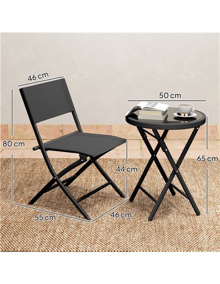 Outsunny 3 Pieces Outdoor Bistro Set, Glass Top Outdoor Table and 2 Folding Chairs with Protecting Feet, Black - pic 198441 | FastDaddyshop