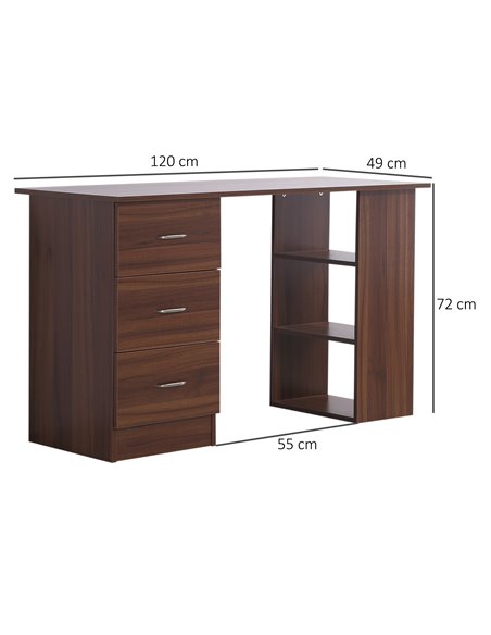 HOMCOM 120cm Computer Desk, Writing Table with 3 Shelf & Drawers, Walnut - pic 19845 | FastDaddyshop