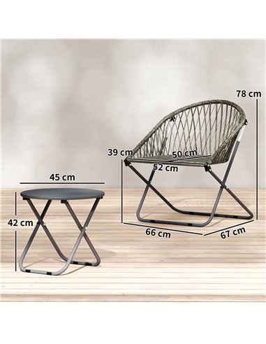 Outsunny Patio Bistro Set, Folding Patio Furniture Set with 2 Chairs and Table, Grey