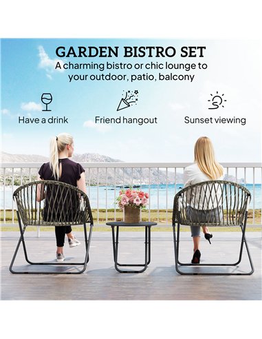Outsunny Patio Bistro Set, Folding Patio Furniture Set with 2 Chairs and Table, Grey